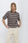 Mavi Çizgili Pamuklu Regular Fit Bisiklet Yaka Kadın T Shirt 1613979-91516 KAHVE-KREM