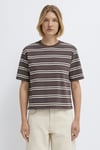 Mavi Çizgili Pamuklu Regular Fit Bisiklet Yaka Kadın T Shirt 1613979-91516 KAHVE-KREM