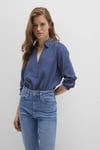 Mavi Çizgili Regular Fit Truvakar Kol V Yaka Bayan Bluz 122400-80736 LACİVERT