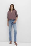 Mavi Çizgili Regular Fit Truvakar Kol V Yaka Bayan Bluz 122400-88614 BORDO