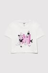 Mavi Kedi Baskılı % 100 Pamuk Loose Fit Bisiklet Yaka Crop Kız Çocuk T Shirt 7610284-70057 EKRU