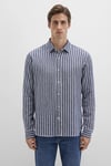 Mavi Keten Ve Pamuklu Slim Fit Uzun Kollu Çizgili Erkek Gömlek 0211698-90917 LACİVERT-BEYAZ