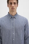 Mavi Keten Ve Pamuklu Slim Fit Uzun Kollu Çizgili Erkek Gömlek 0211698-90917 LACİVERT-BEYAZ