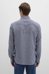 Mavi Keten Ve Pamuklu Slim Fit Uzun Kollu Çizgili Erkek Gömlek 0211698-90917 LACİVERT-BEYAZ