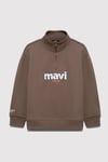 Mavi Logolu Pamuklu Loose Fit Yarım Fermuarlı Dik Yaka Erkek Çocuk Sweat 6S10151-87181 KAHVE