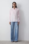 Mavi Loose Fit Klasik Yaka Uzun Kollu Keten Kadın Gömlek 1210747-90773 PEMBE