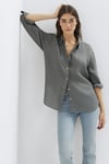 Mavi Loose Fit Klasik Yaka Uzun Kollu Keten Kadın Gömlek 1210747-70132 HAKİ