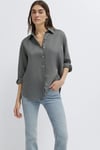 Mavi Loose Fit Klasik Yaka Uzun Kollu Keten Kadın Gömlek 1210747-70132 HAKİ