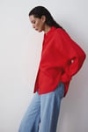 Mavi Loose Fit Klasik Yaka Uzun Kollu Keten Kadın Gömlek 1210747-70474 KIRMIZI