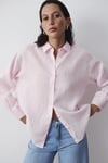 Mavi Loose Fit Klasik Yaka Uzun Kollu Keten Kadın Gömlek 1210747-90773 PEMBE