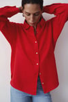 Mavi Loose Fit Klasik Yaka Uzun Kollu Keten Kadın Gömlek 1210747-70474 KIRMIZI