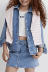 Mavi Lullu Kalpli Regular Fit Klasik Yaka Düğmeli Kız Çocuk Kot Ceket 7210002-89486 AÇIK MAVİ