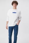 Mavi Miav Bisiklet Yaka Pamuk Karışımlı Loose Fit Bol Kesim Şardonlu Erkek Sweat 0610925-620 BEYAZ
