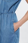 Mavi Pamuk Karışımlı Kısa Kollu Gömlek Yaka Regular Fit Jean Bayan Elbise 130548-26176 MAVİ