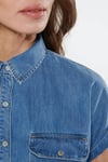 Mavi Pamuk Karışımlı Kısa Kollu Gömlek Yaka Regular Fit Jean Bayan Elbise 130548-26176 MAVİ