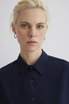 Mavi Pamuklu Çizgili Oversize Fit Klasik Yaka Bayan Gömlek 1210878-83699 KOYU LACIVERT