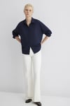 Mavi Pamuklu Çizgili Oversize Fit Klasik Yaka Bayan Gömlek 1210878-83699 KOYU LACIVERT