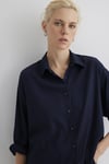 Mavi Pamuklu Çizgili Oversize Fit Klasik Yaka Bayan Gömlek 1210878-83699 KOYU LACIVERT