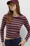 Mavi Pamuklu Fitted Fit Bisiklet Yaka Çizgili Bayan Penye 1613604-91193 BORDO