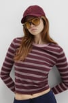 Mavi Pamuklu Fitted Fit Bisiklet Yaka Çizgili Bayan Penye 1613604-91193 BORDO