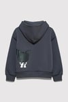 Mavi Pamuklu Loose Fit Baskılı Kapüşon Yaka Fermuarlı Kız Çocuk Sweat 7S10167-85309 FÜME