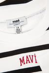 Mavi Pamuklu Loose Fit Çizgili Logolu Kız Çocuk Sweat 7S10038-900 BEYAZ-SİYAH
