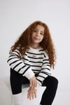 Mavi Pamuklu Loose Fit Çizgili Logolu Kız Çocuk Sweat 7S10038-900 BEYAZ-SİYAH
