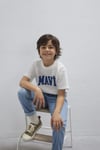 Mavi Pamuklu Loose Fit Logo Baskılı Bisiklet Yaka Erkek Çocuk T Shirt 6610418-70057 BEYAZ