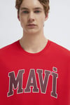 Mavi Pamuklu Loose Fit Logolu Bisiklet Yaka Erkek T Shirt 0611711-70467 KIRMIZI