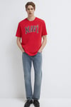 Mavi Pamuklu Loose Fit Logolu Bisiklet Yaka Erkek T Shirt 0611711-70467 KIRMIZI