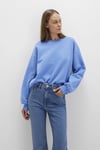 Mavi Pamuklu Loose Fit Şardonlu Bisiklet Yaka Bayan Sweat 1610198-70790 MAVİ