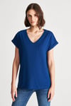 Mavi Pamuklu Oversize Cepli V Yaka Basic Bayan T Shirt 1600961-30808 KOYU MAVİ