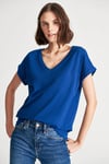 Mavi Pamuklu Oversize Cepli V Yaka Basic Bayan T Shirt 1600961-30808 KOYU MAVİ