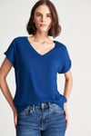 Mavi Pamuklu Oversize Cepli V Yaka Basic Bayan T Shirt 1600961-30808 KOYU MAVİ