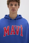Mavi Pamuklu Oversize Fit Kapüşonlu Logolu Erkek Sweat 067149-70907 SAKS