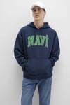 Mavi Pamuklu Oversize Fit Kapüşonlu Logolu Erkek Sweat 067149-29743 LACİVERT