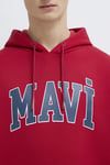 Mavi Pamuklu Oversize Fit Logo Baskılı Kapüşon Yaka Erkek Sweat 067149-70464 KIRMIZI
