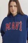 Mavi Pamuklu Oversize Kapüşonlu Kanguru Cepli Bayan Sweat 1600361-82625 KOYU MAVİ