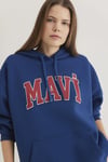 Mavi Pamuklu Oversize Kapüşonlu Kanguru Cepli Bayan Sweat 1600361-82625 KOYU MAVİ