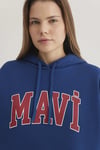 Mavi Pamuklu Oversize Kapüşonlu Kanguru Cepli Bayan Sweat 1600361-82625 KOYU MAVİ