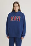 Mavi Pamuklu Oversize Kapüşonlu Kanguru Cepli Bayan Sweat 1600361-82625 KOYU MAVİ