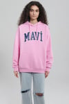 Mavi Pamuklu Oversize Kapüşonlu Kanguru Cepli Bayan Sweat 1600361-71038 PEMBE