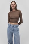 Mavi Pamuklu Slim Fit Bisiklet Yaka Crop Bayan Penye 1612822-81959 KAHVE