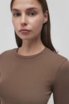 Mavi Pamuklu Slim Fit Bisiklet Yaka Crop Bayan Penye 1612822-81959 KAHVE