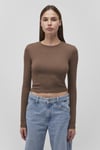 Mavi Pamuklu Slim Fit Bisiklet Yaka Crop Bayan Penye 1612822-81959 KAHVE