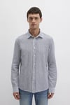 Mavi Pamuklu Slim Fit Uzun Kollu Çizgili Erkek Gömlek 0211692-90911 LACİVERT-EKRU