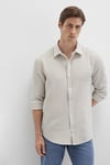 Mavi Pamuklu Slim Fit Uzun Kollu Çizgili Erkek Gömlek 0211692-90940 Bej-Krem