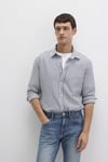 Mavi Pamuklu Slim Fit Uzun Kollu Çizgili Erkek Gömlek 0211692-90911 LACİVERT-EKRU