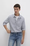 Mavi Pamuklu Slim Fit Uzun Kollu Çizgili Erkek Gömlek 0211692-90911 LACİVERT-EKRU