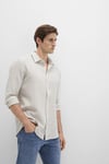 Mavi Pamuklu Slim Fit Uzun Kollu Çizgili Erkek Gömlek 0211692-90940 Bej-Krem
